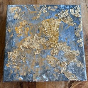 Abstract Gold Leaf Gray Canvas Art 6”x6”
